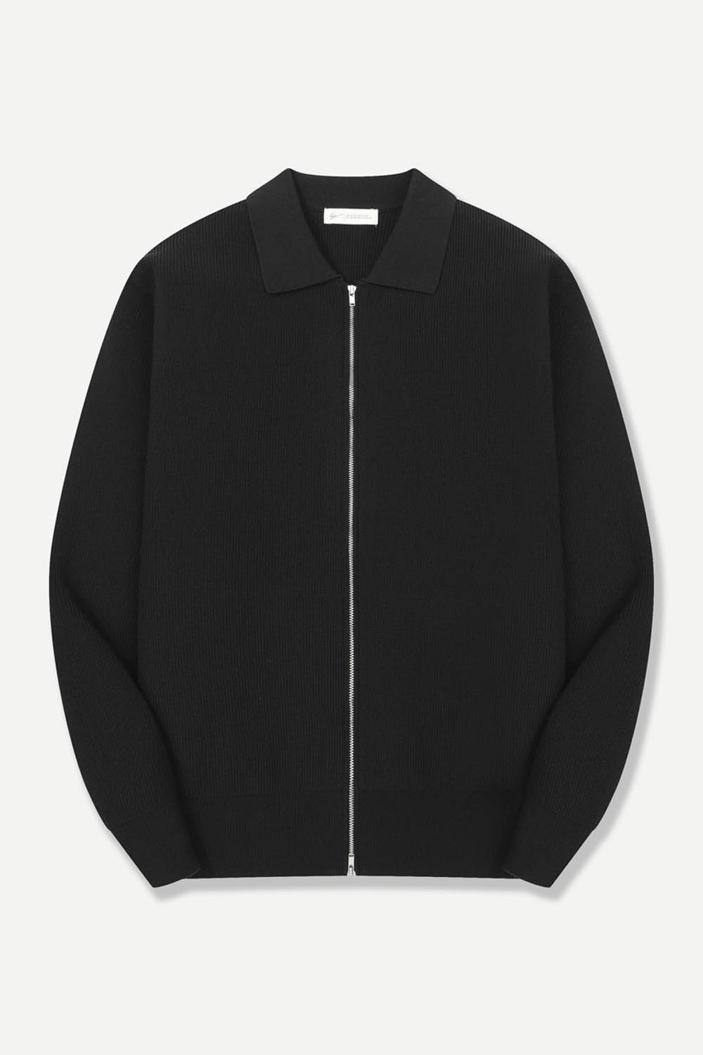 울 블렌드 세로 조직 카라 집업 가디건 블랙