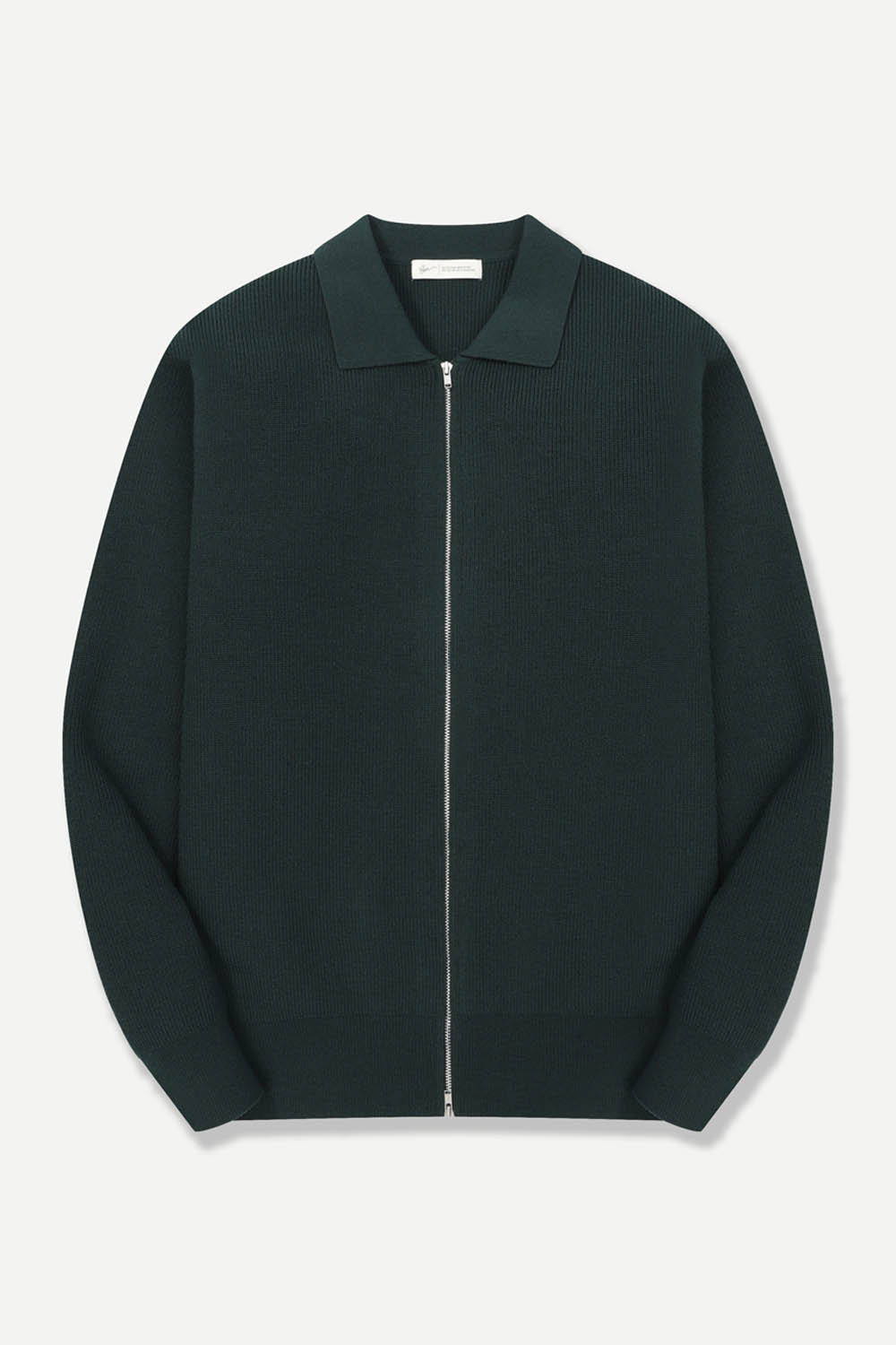 울 블렌드 세로 조직 카라 집업 가디건 그레이