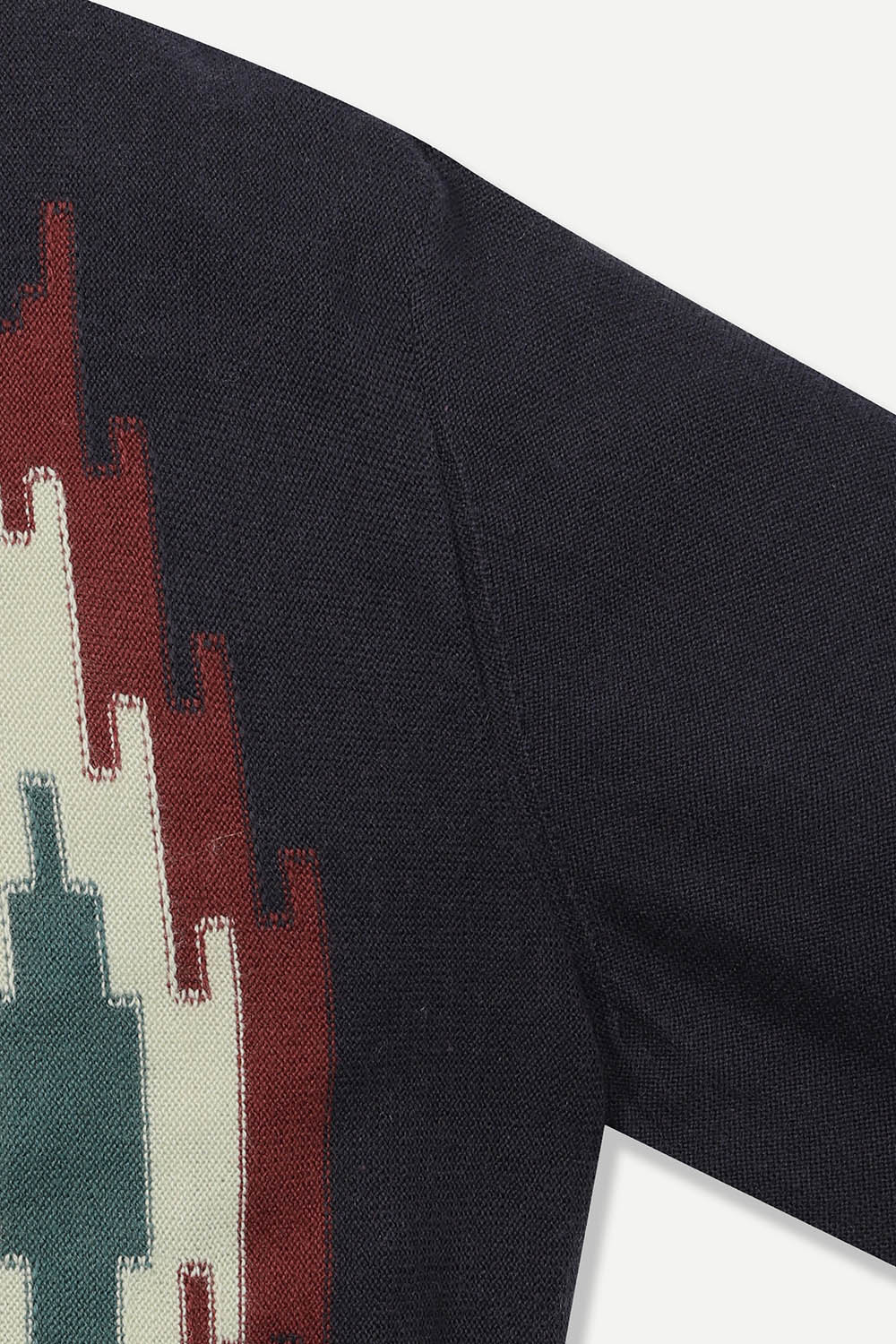 울 혼방 자카드 자수 가디건 네이비