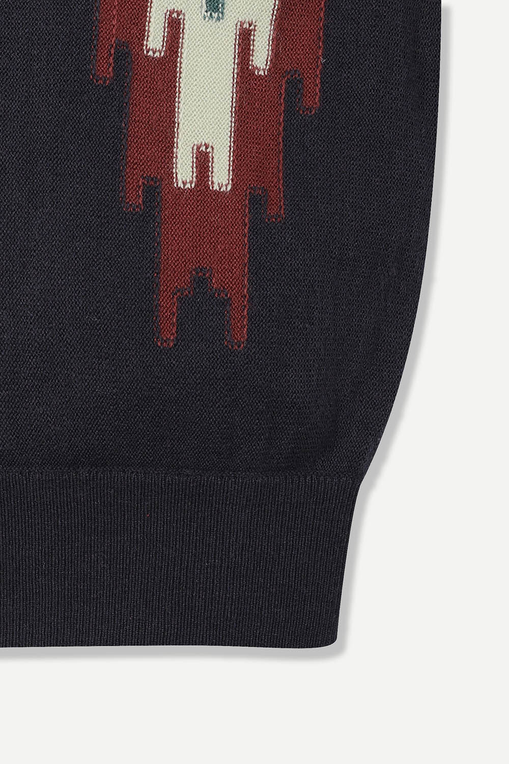 울 혼방 자카드 자수 가디건 네이비