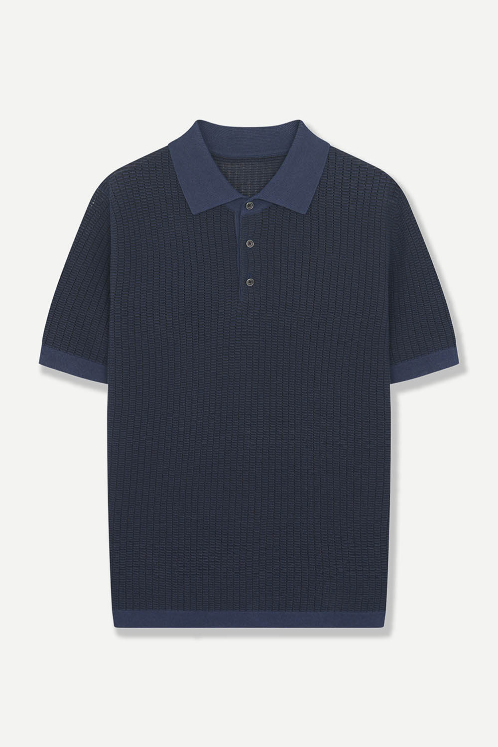 [본] 카라 배색 티에리 반팔 니트 네이비