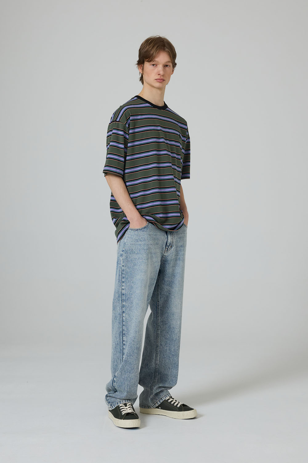 [본] 데일리 스트레치 스트라이프 티셔츠 그린