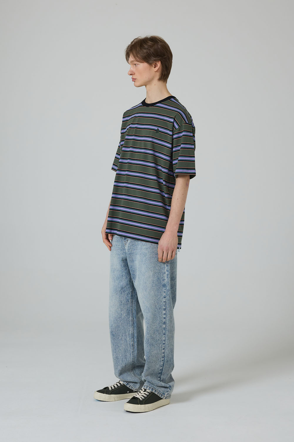 [본] Bon X Glace Chaud 데일리 스트레치 스트라이프 티셔츠 그린