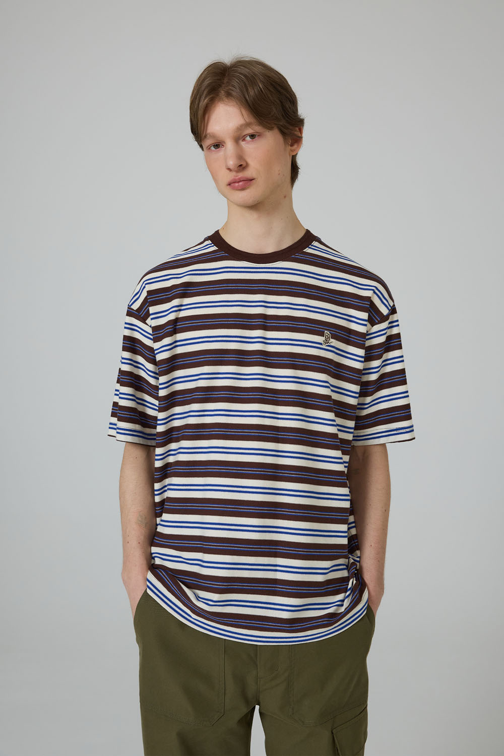 [본] 내추럴 스트라이프 티셔츠 브라운