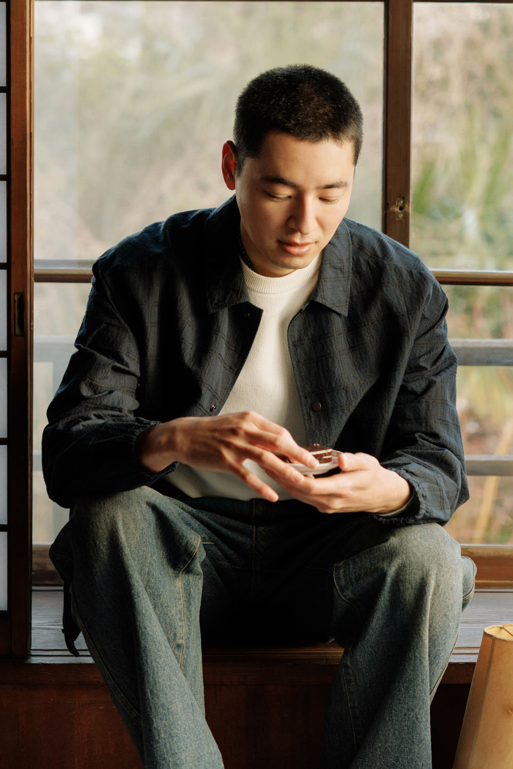 [본] 코튼린넨 체크점퍼 네이비