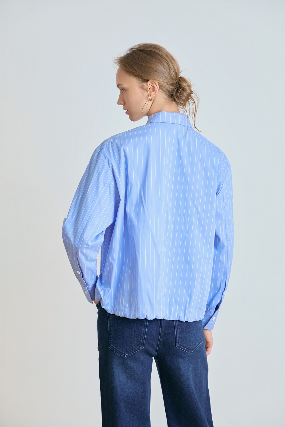 [캐리스노트] 밑단 스트링 블라우스 블루