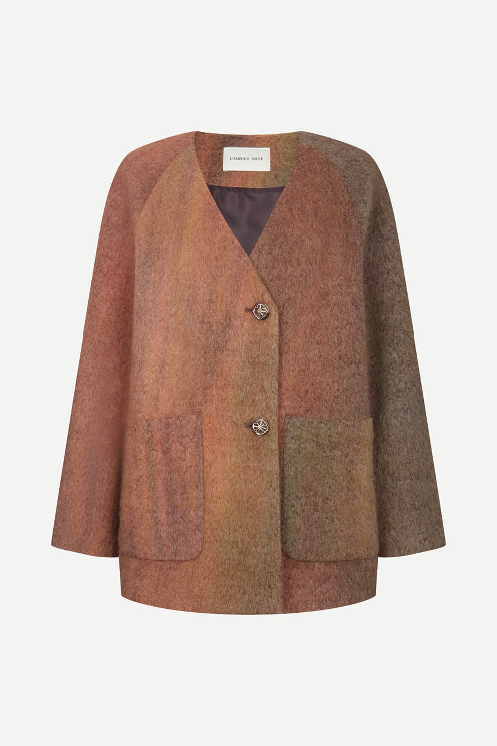 [공식몰] 멀티컬러 V넥 노카라 울 코트 브라운