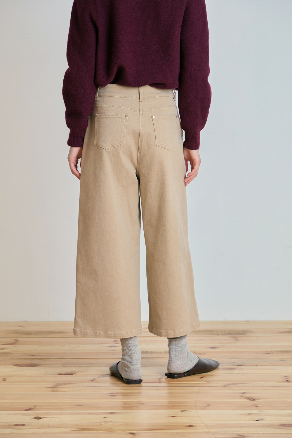 [캐리스노트] 크롭 와이드 데님 팬츠 베이지