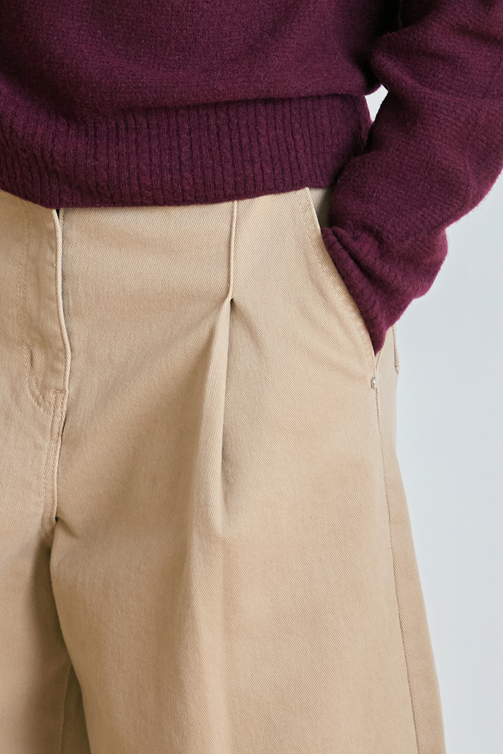 [캐리스노트] 크롭 와이드 데님 팬츠 베이지