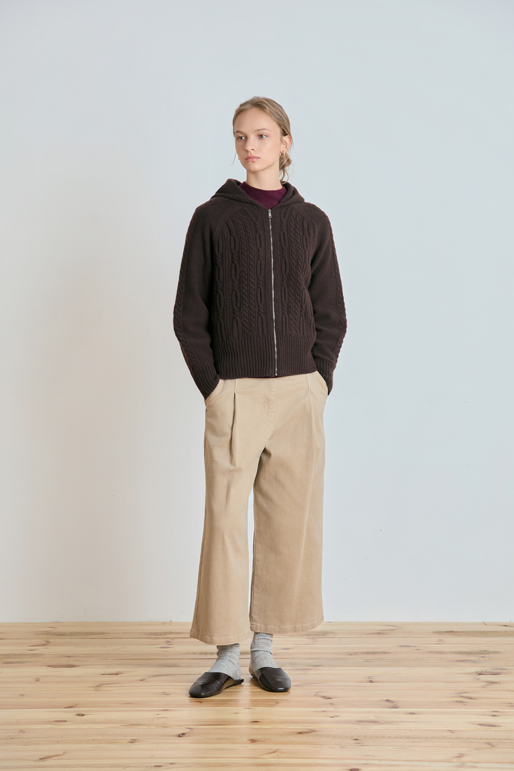 [캐리스노트] 크롭 와이드 데님 팬츠 베이지