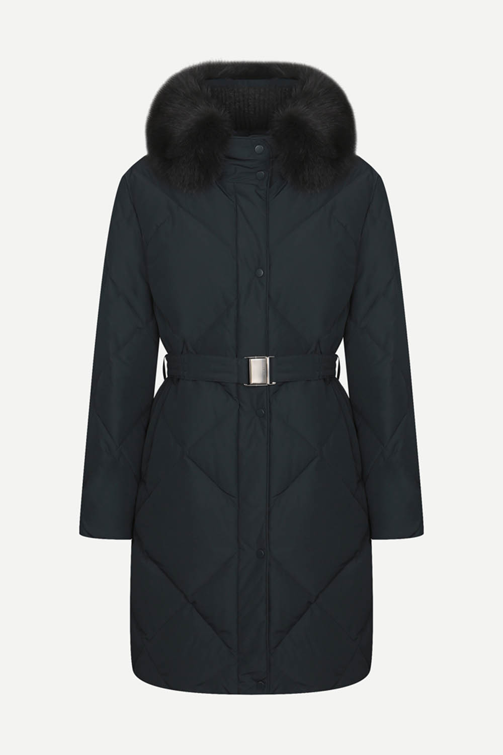 [공식몰] 하이넥 퍼 밸티드 퀄팅 다운 점퍼 네이비