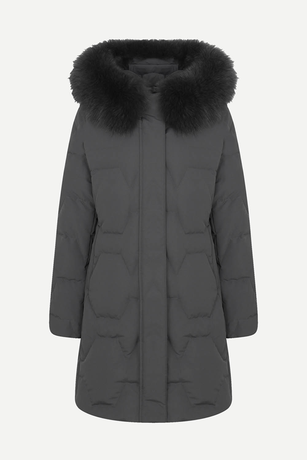 [캐리스노트] 폭스퍼 탈착 덕다운 퀄팅 후드 점퍼 다크 그레이