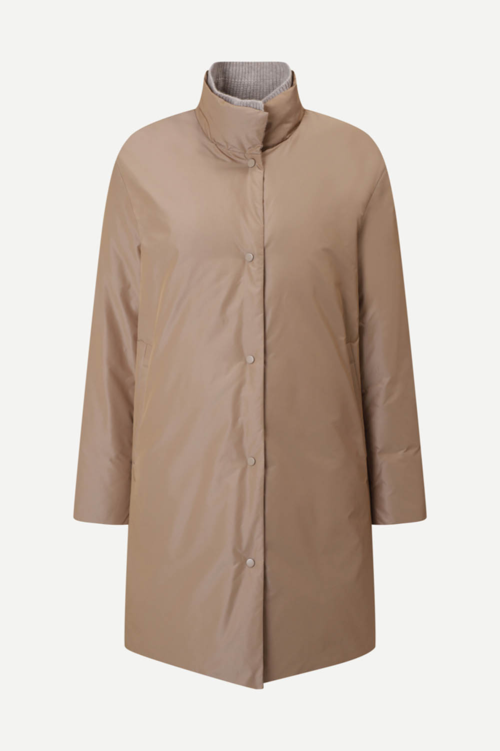 [캐리스노트] 하이넥 니트카라 구스다운 점퍼 베이지