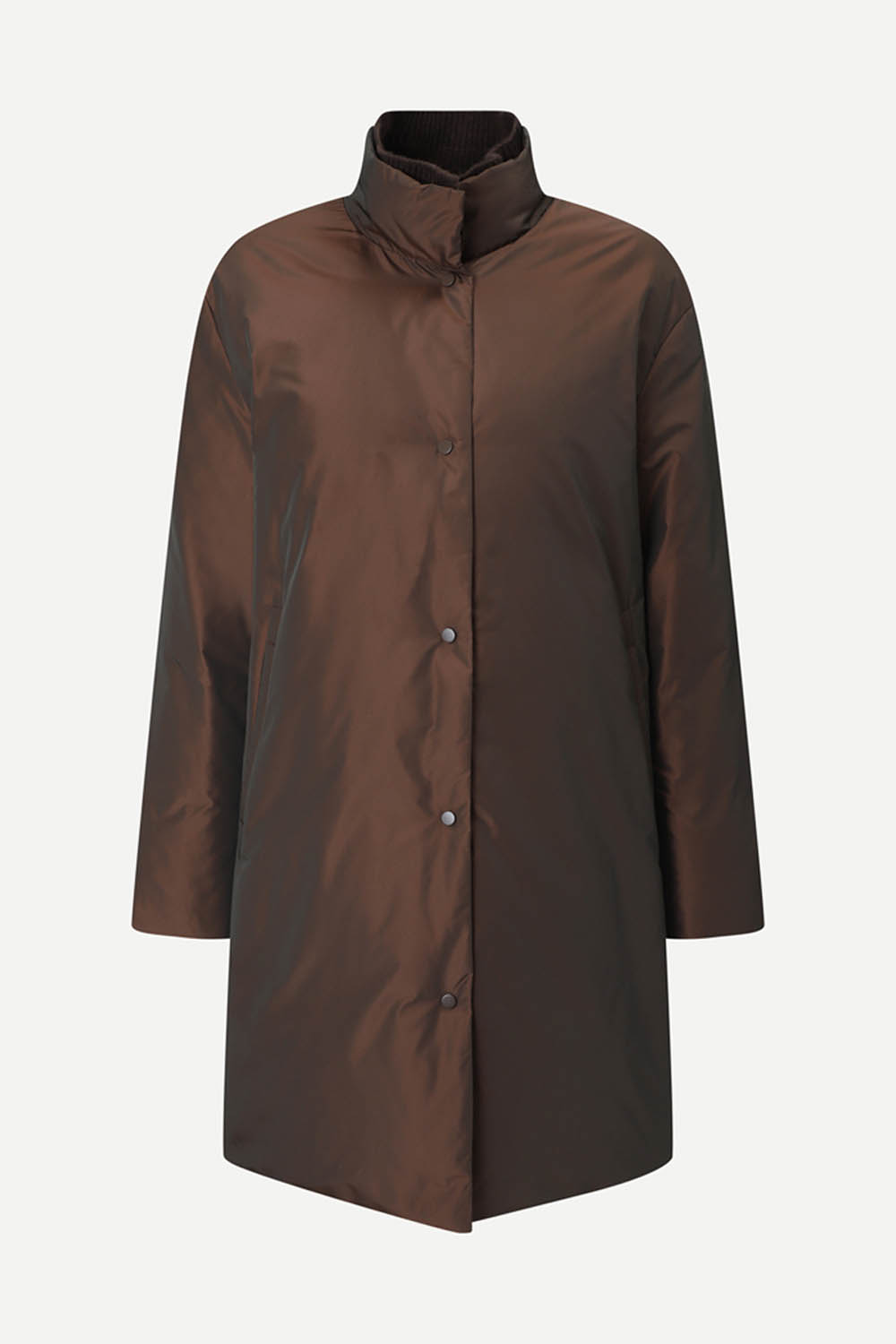 [캐리스노트] 하이넥 니트카라 구스다운 점퍼 브라운