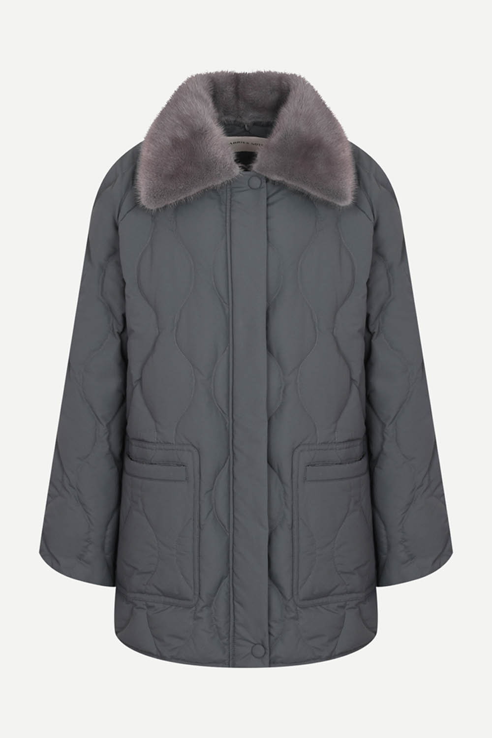 [공식몰] 밍크카라 웨이브 퀄팅 구스다운 점퍼 다크 그린