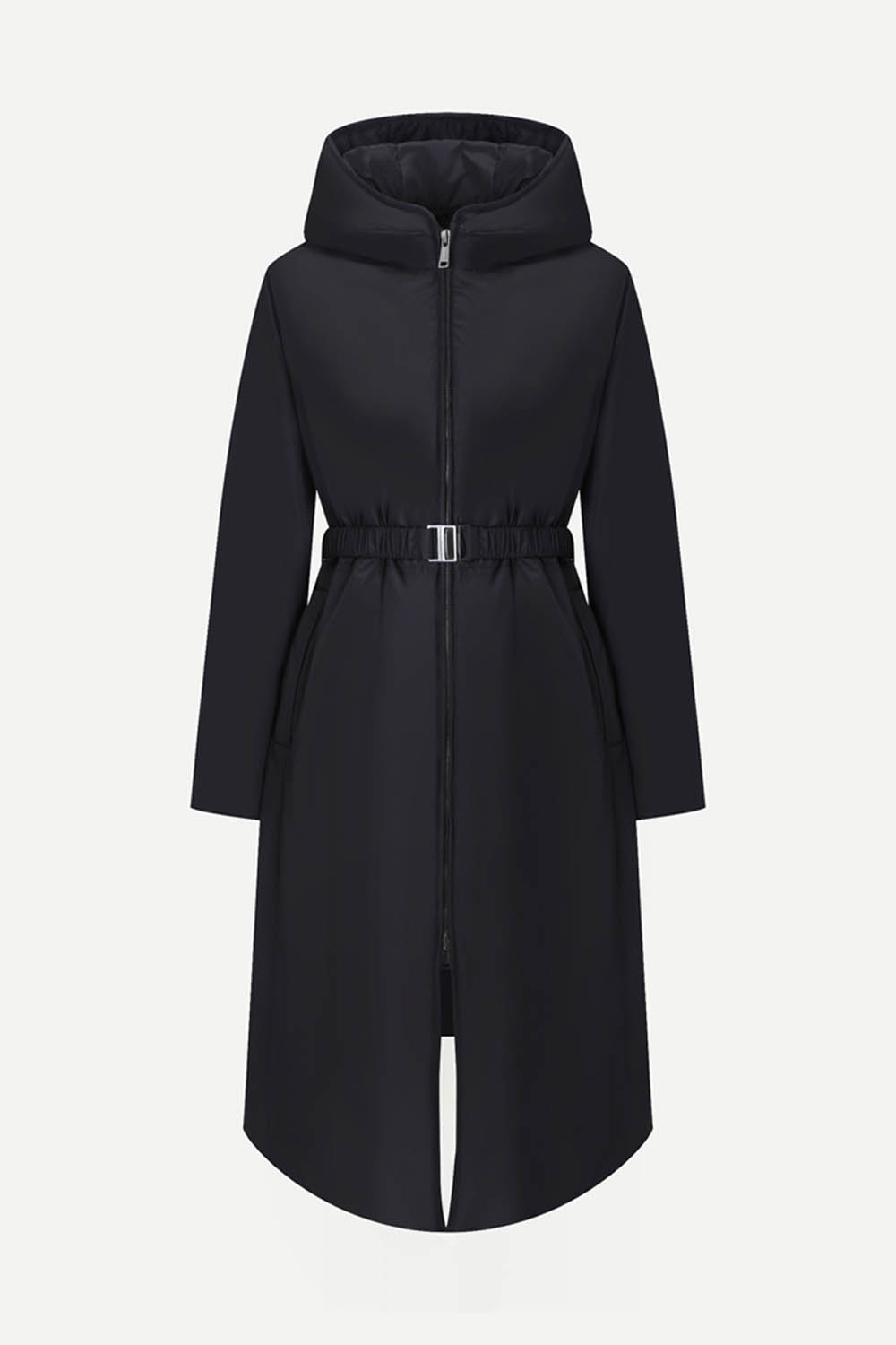 [공식몰] 후드 벨티드 롱 다운 점퍼 블랙