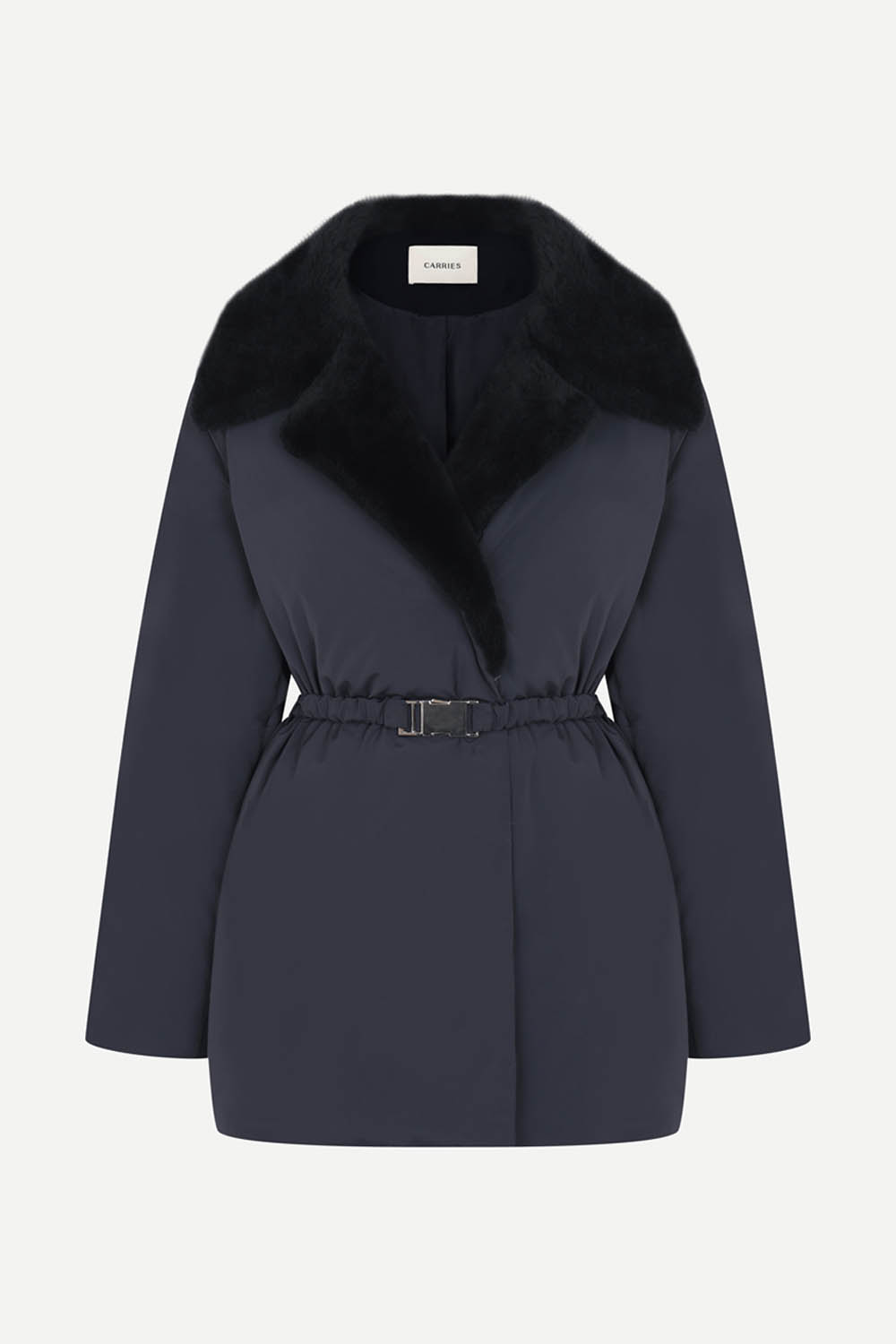 [공식몰] 양모 카라넥 벨트 구스다운 점퍼 다크 네이비