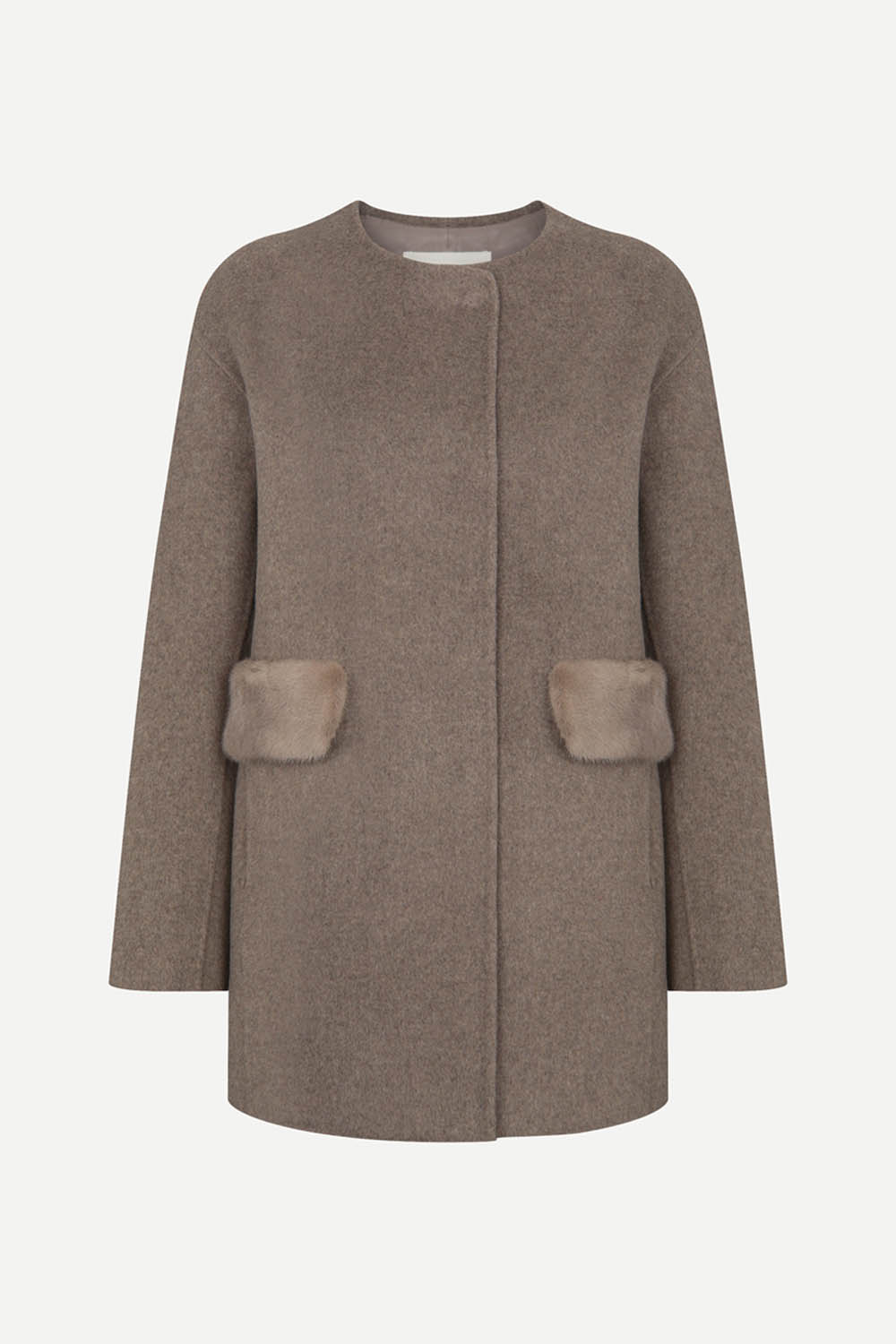 [공식몰] 핸드메이드 노카라 오버핏 밍크 코트 멜란지 브라운