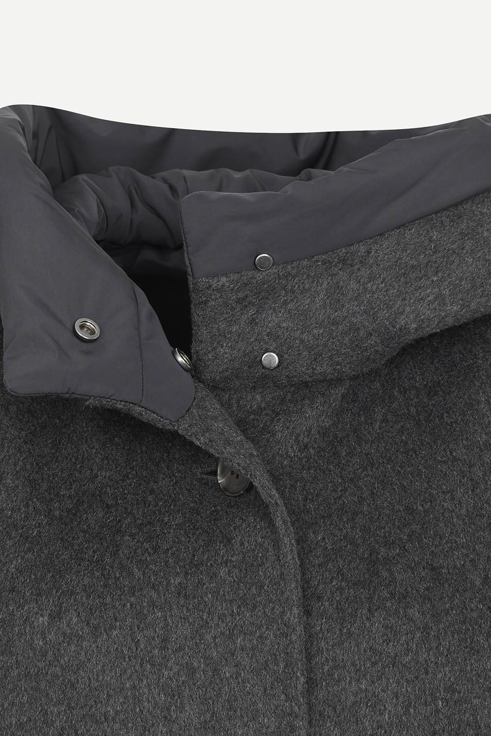 [캐리스노트] 패딩 후드 핸드메이드 롱 코트 다크 그레이