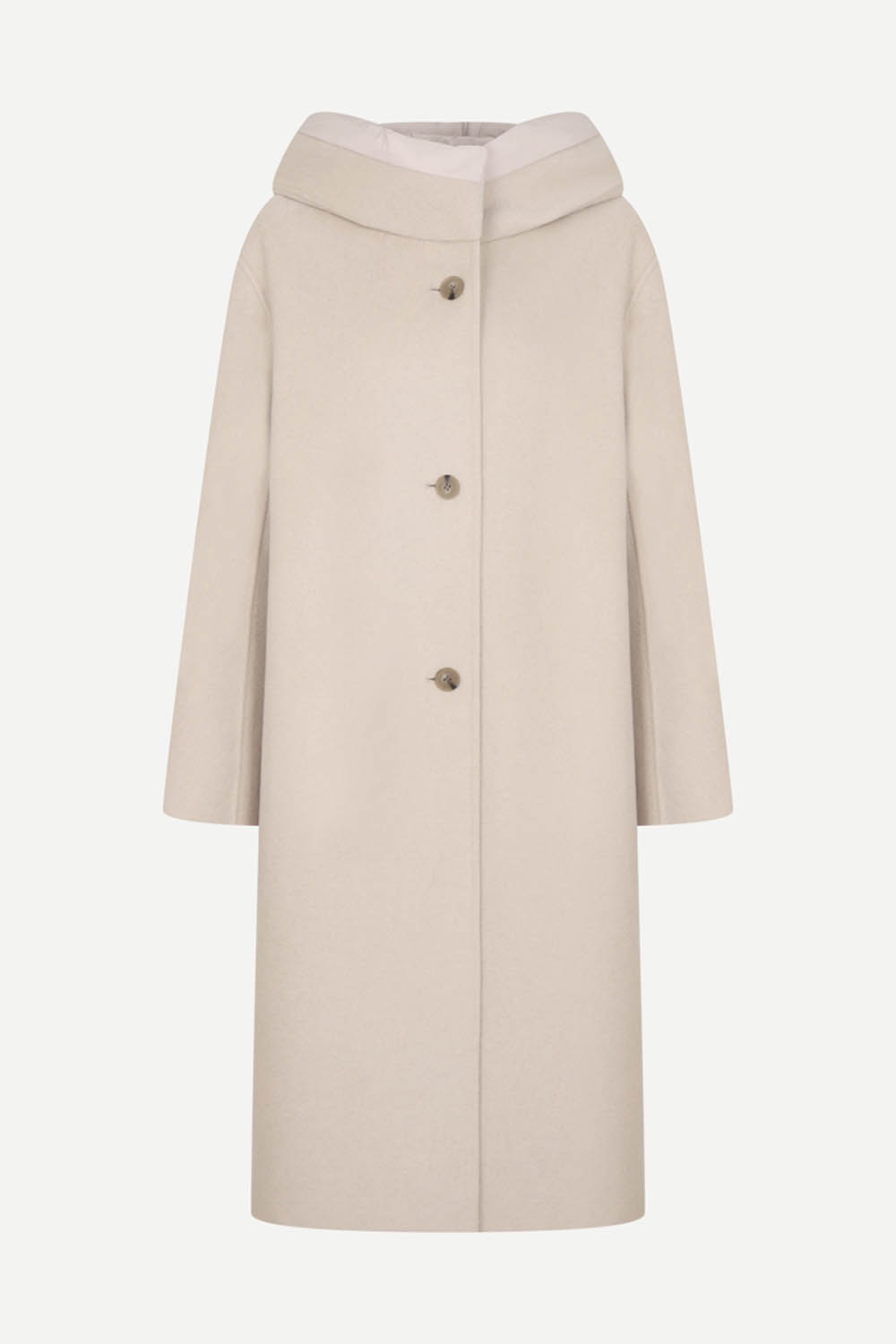 [공식몰] 웜 패딩 핸드메이드 후드 롱 코트 라이트 베이지