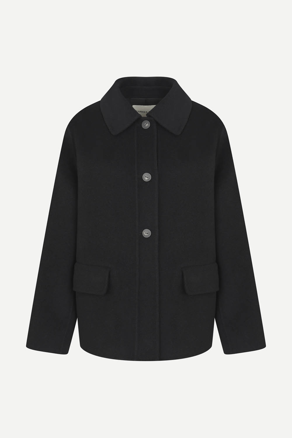 [공식몰] 플랫포켓 포인트 숏 핸드메이드 코트 블랙