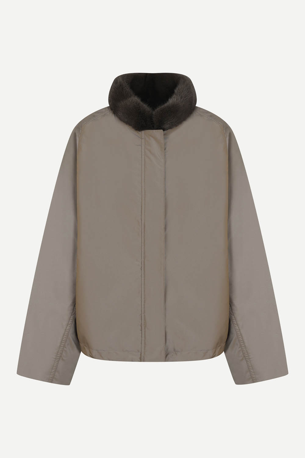 [캐리스노트] 밍크 카라 A라인 숏 점퍼 카키