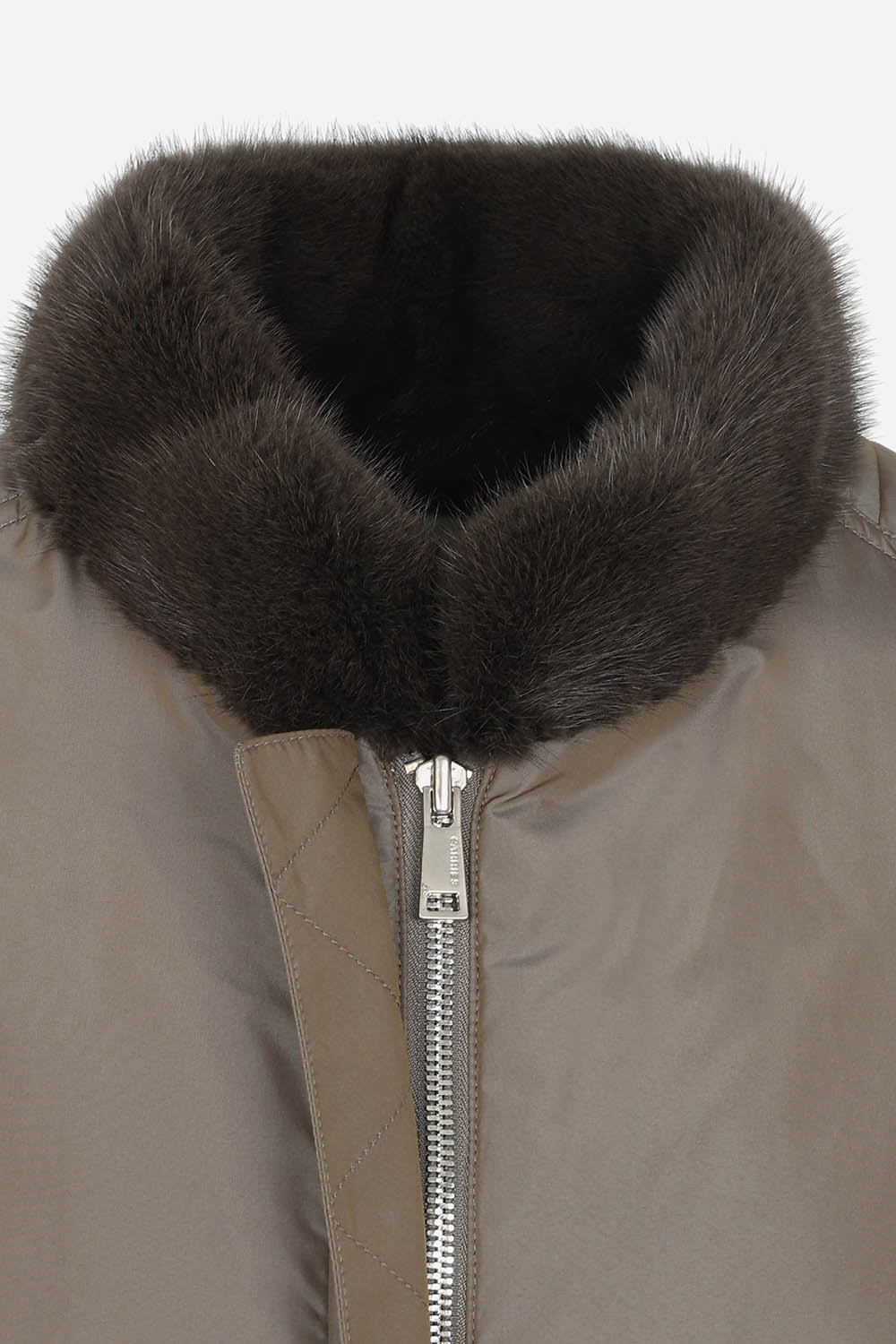 [캐리스노트] 밍크 카라 A라인 숏 점퍼 카키