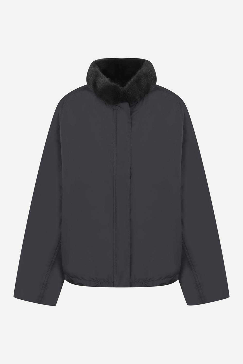 [캐리스노트] 밍크 카라 A라인 숏 점퍼 네이비