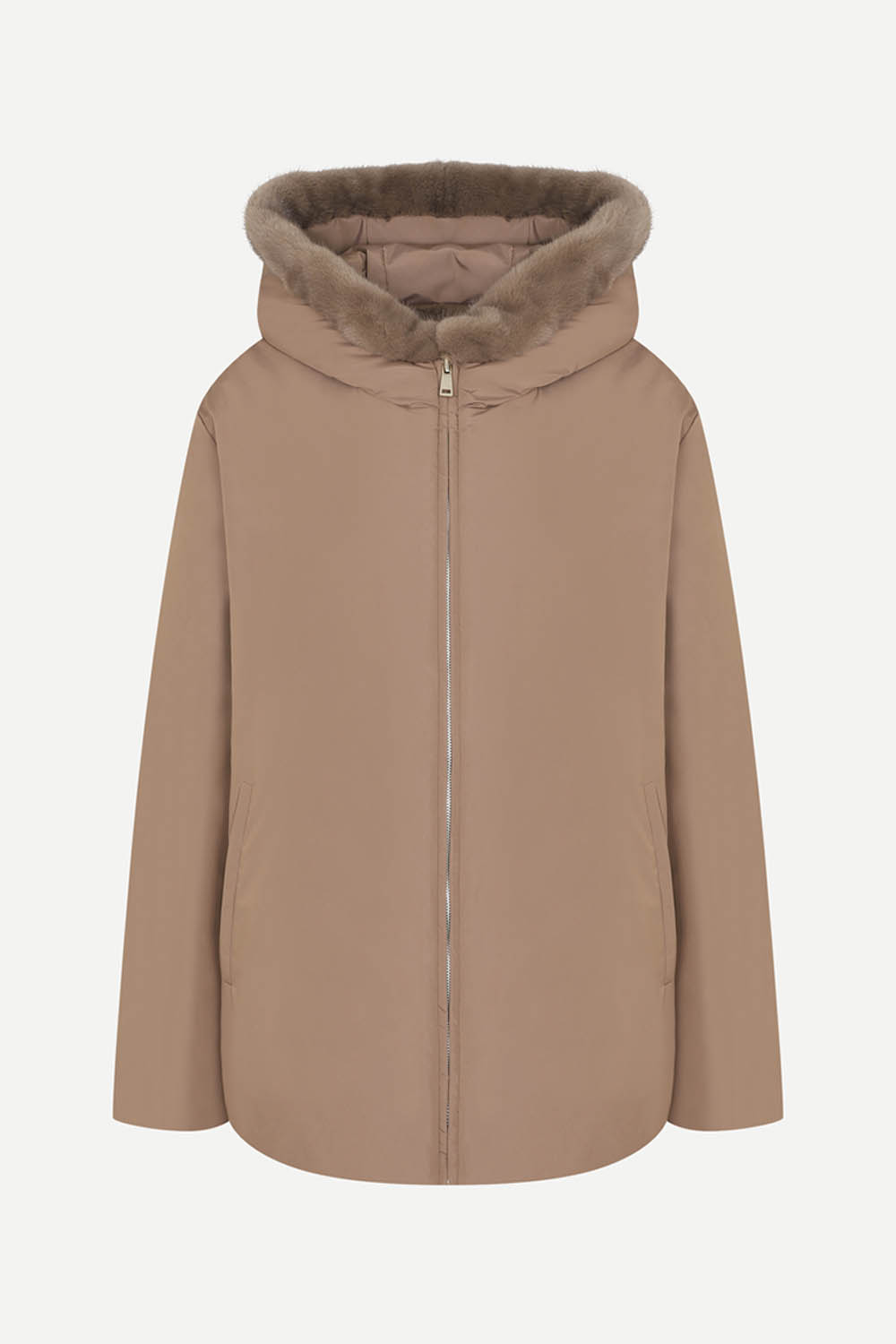 [공식몰] 밍크 후드 다운 점퍼 브라운