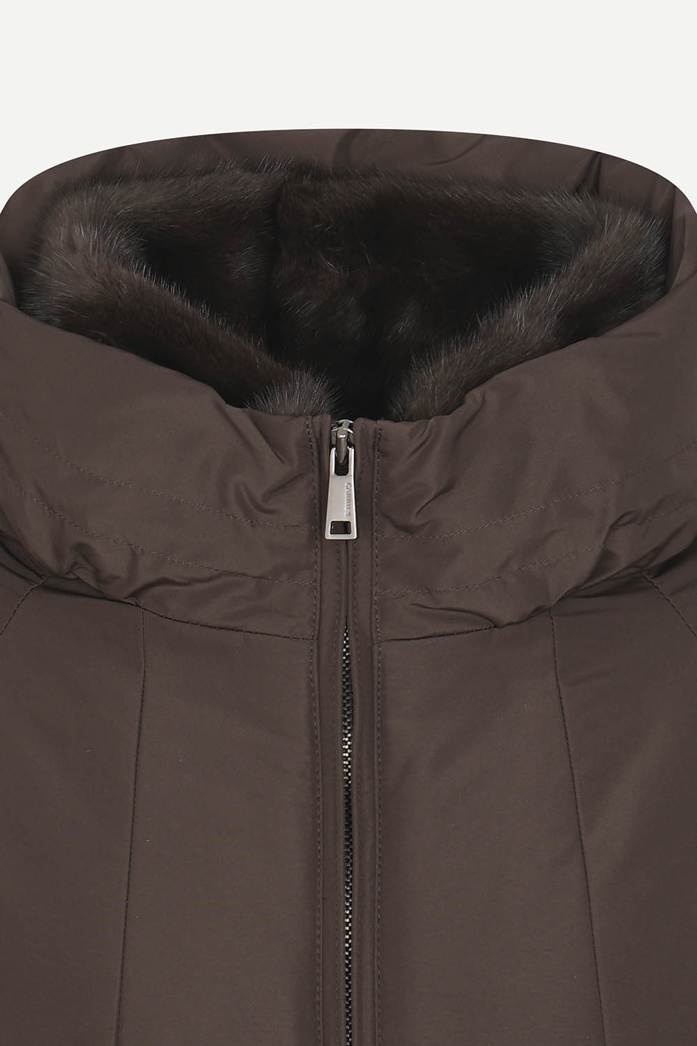 [캐리스노트] 밍크 카라 롱 구스다운 점퍼 브라운