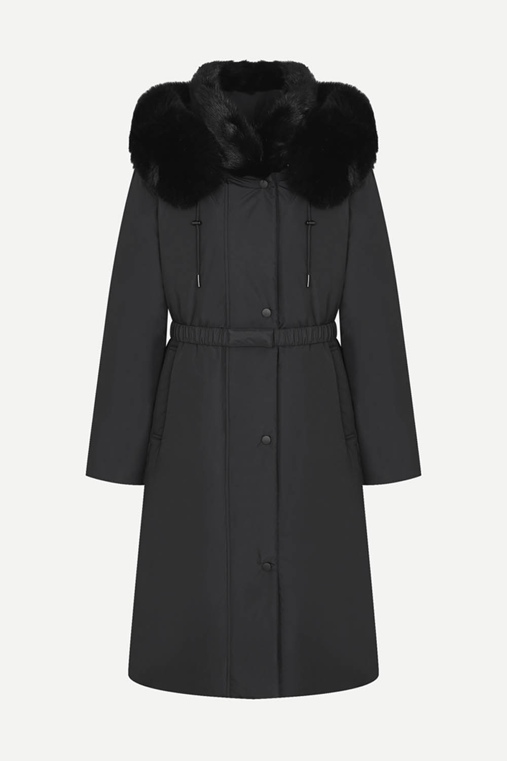 [공식몰] 벨티드 밍크 후드 롱 구스다운 점퍼 블랙