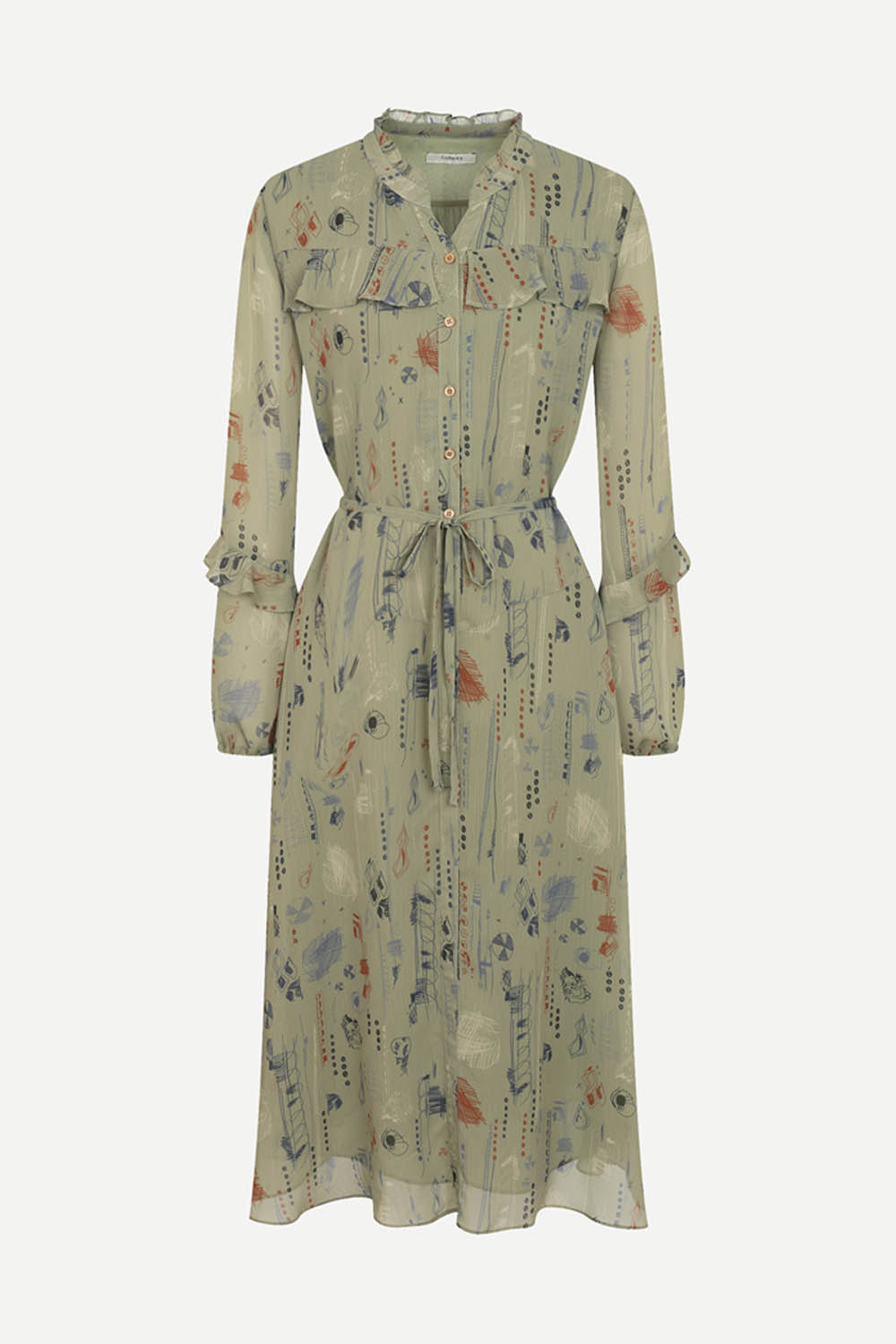 [공식몰] 프릴 디테일 플레어 롱 원피스