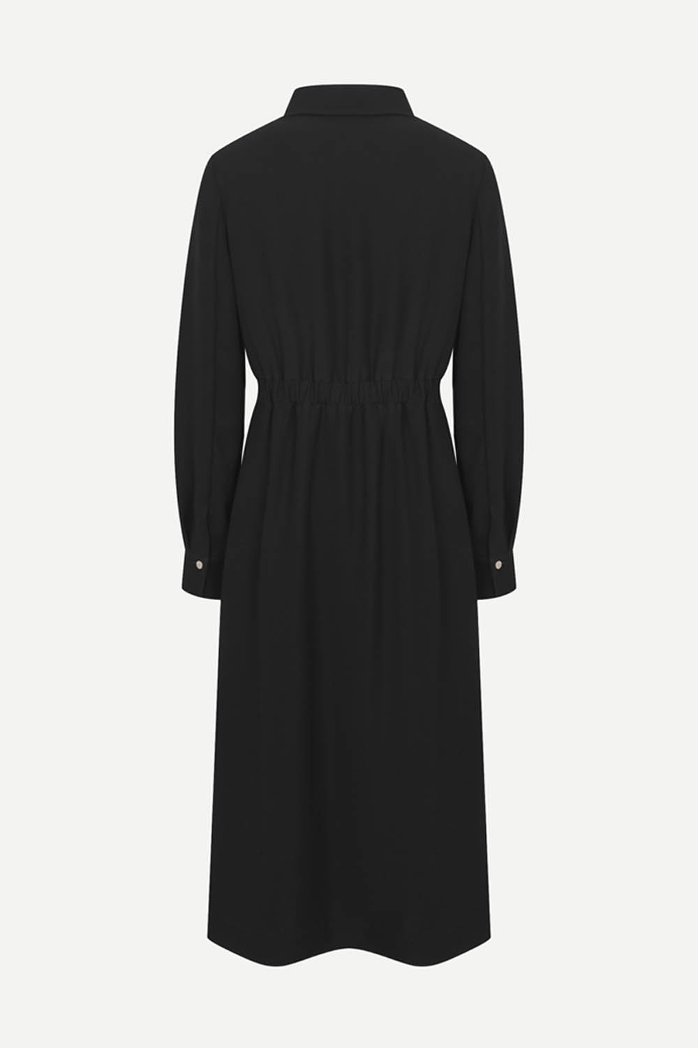 [캐리스노트] 셔츠 카라 드로스트링 롱 원피스 블랙