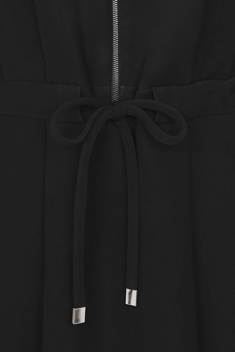 [캐리스노트] 셔츠 카라 드로스트링 롱 원피스 블랙