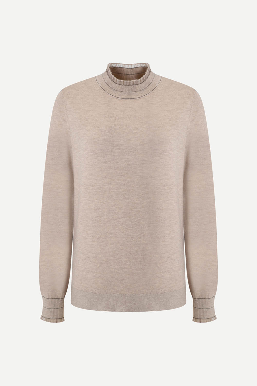 [캐리스노트] 프릴넥 니트 스웨터 라이트 베이지