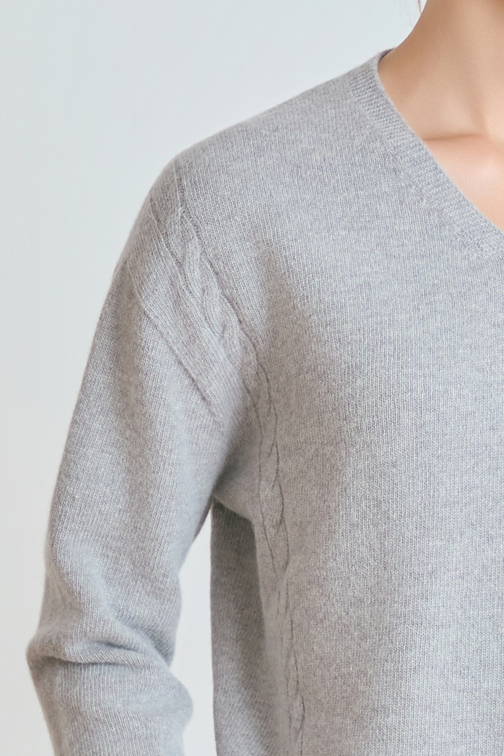 [캐리스노트] 캐시미어 블렌드 V넥 니트 탑 그레이