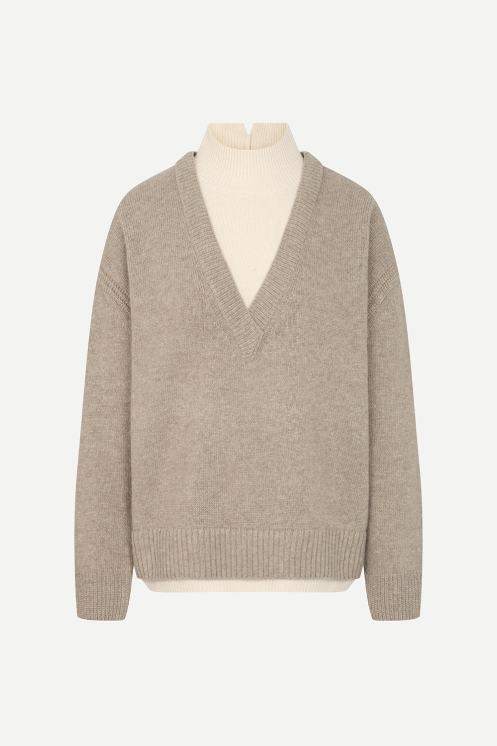 [공식몰] V넥 레이어드 캐시미어 스웨터 베이지