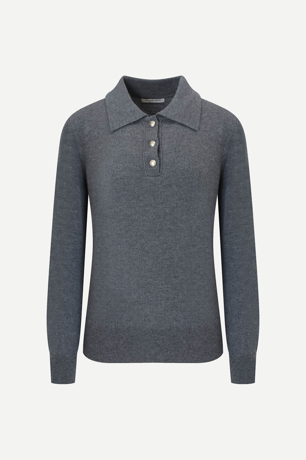 [캐리스노트] 소프트 울 카라 니트 탑 다크 그레이