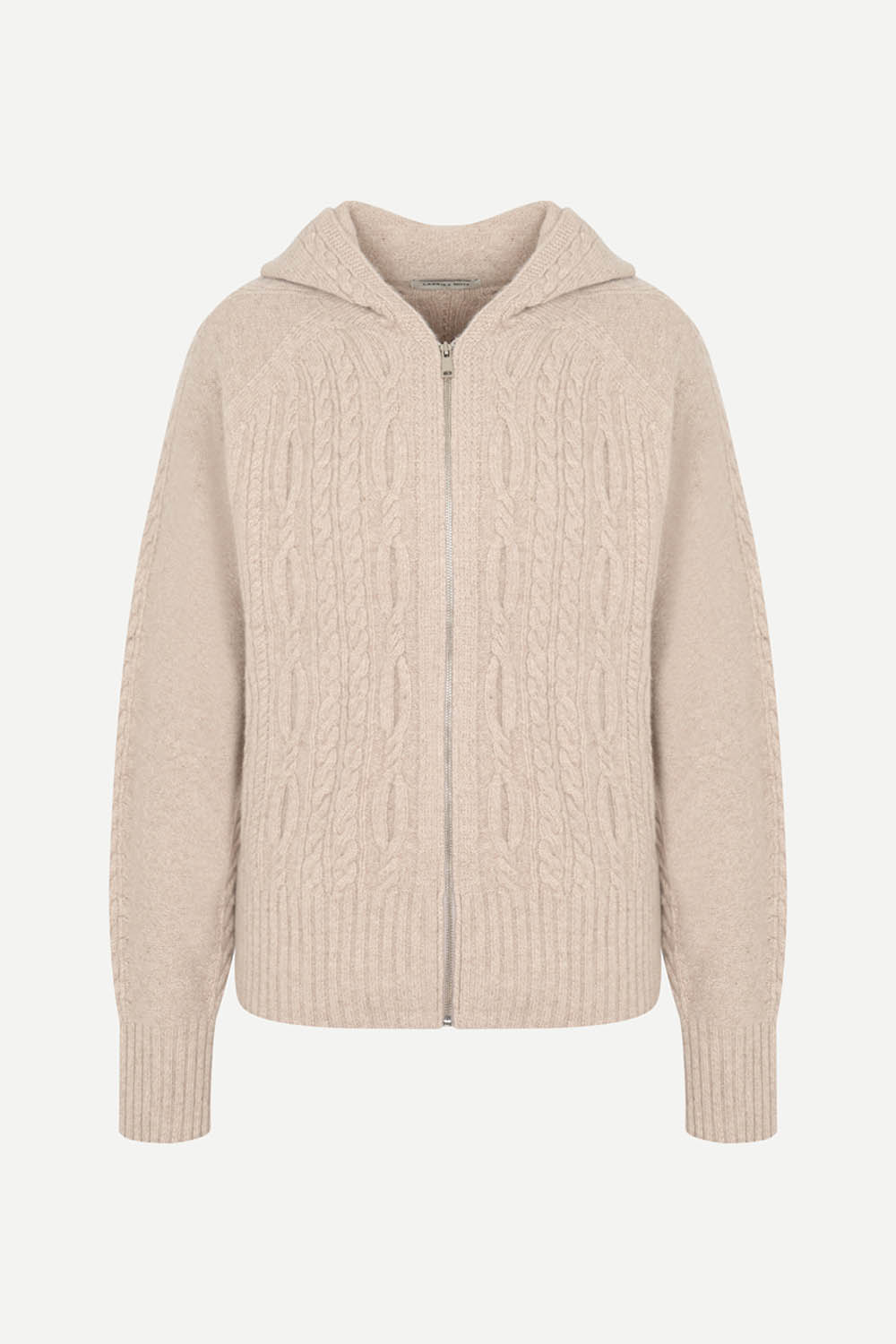 [공식몰] 믹스 케이블 후드 니트 집업 베이지