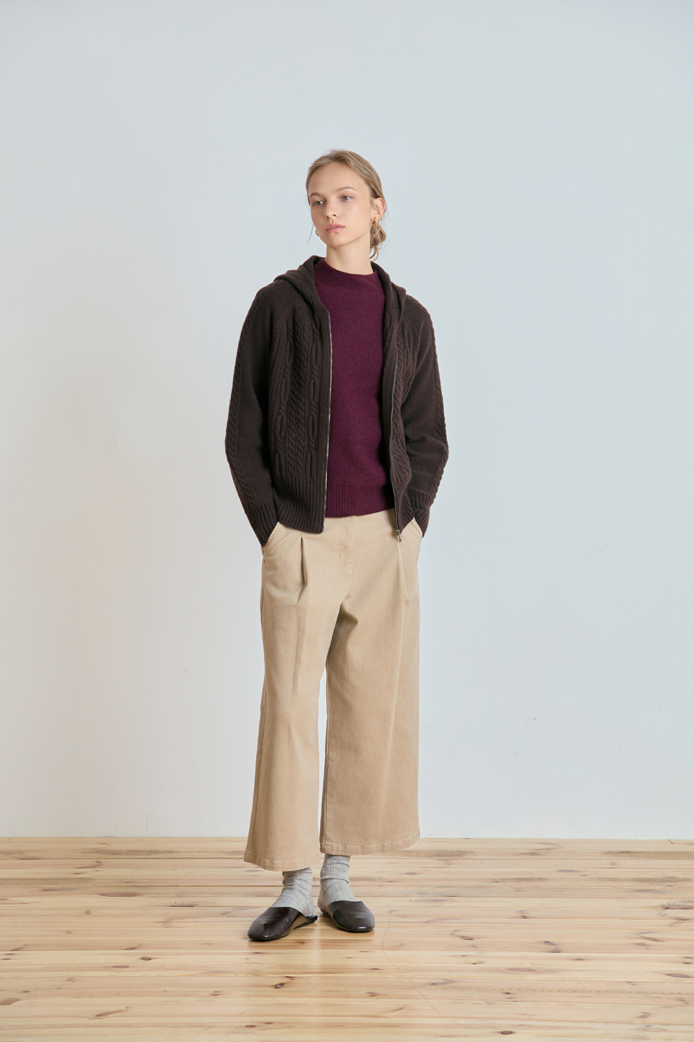 [공식몰] 후드 케이블 집업 베이지