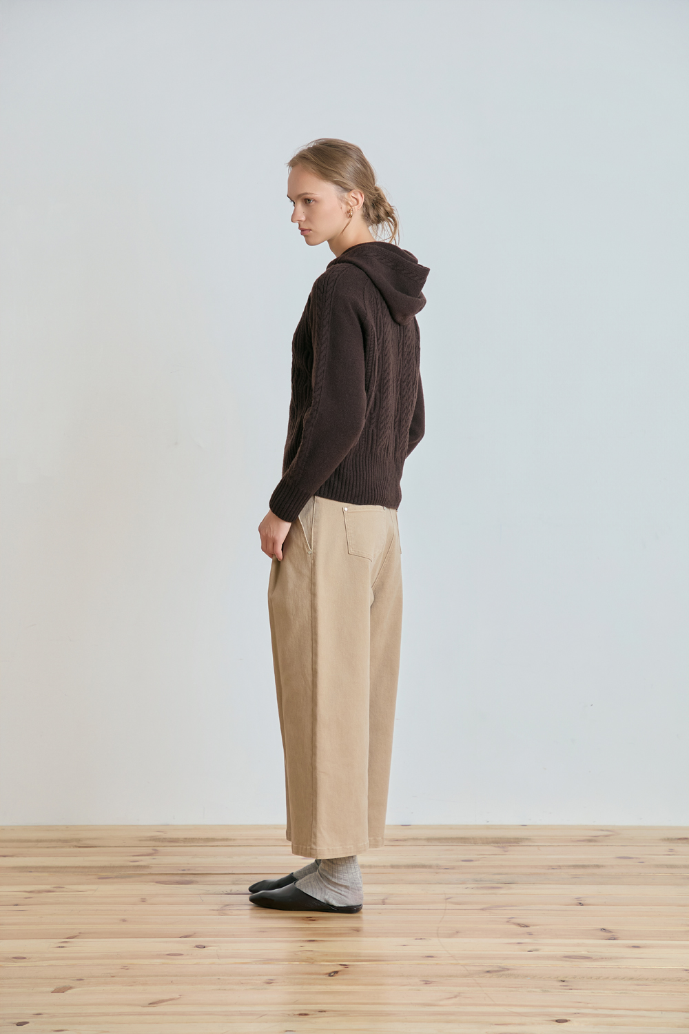 [캐리스노트] 후드 케이블 집업 베이지