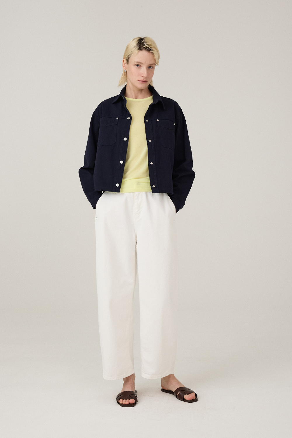 [캐리스노트][온라인단독] 스트링 포인트 컬러 코튼 블렌드 자켓 네이비