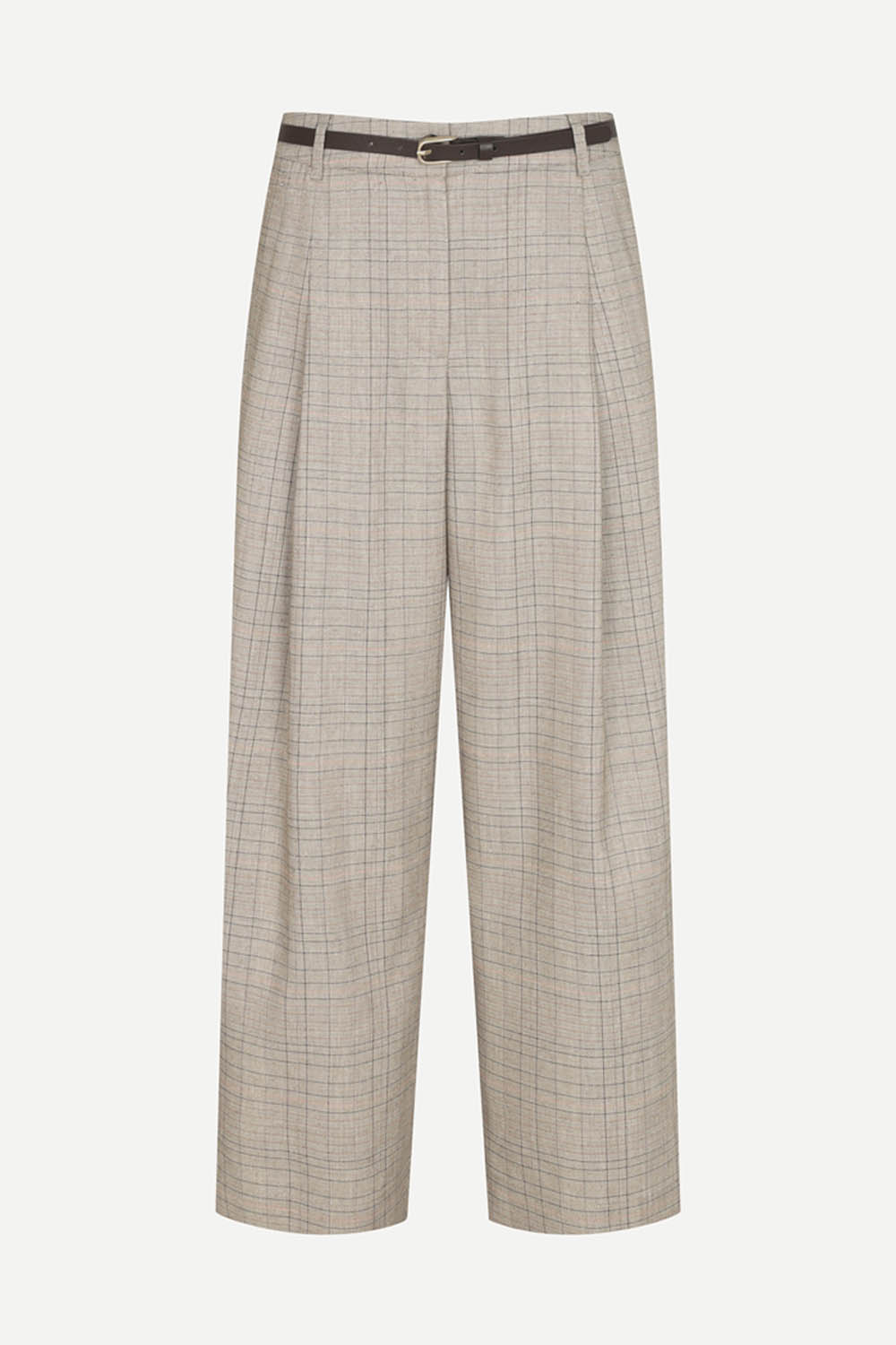 [캐리스노트] 핀턱 체크 세미와이드 팬츠 베이지