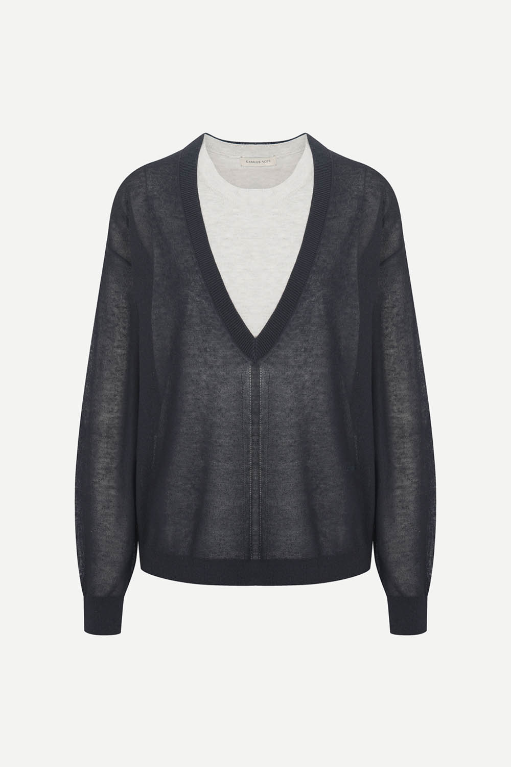 [캐리스노트] 레이어드 V넥 니트 풀오버 네이비