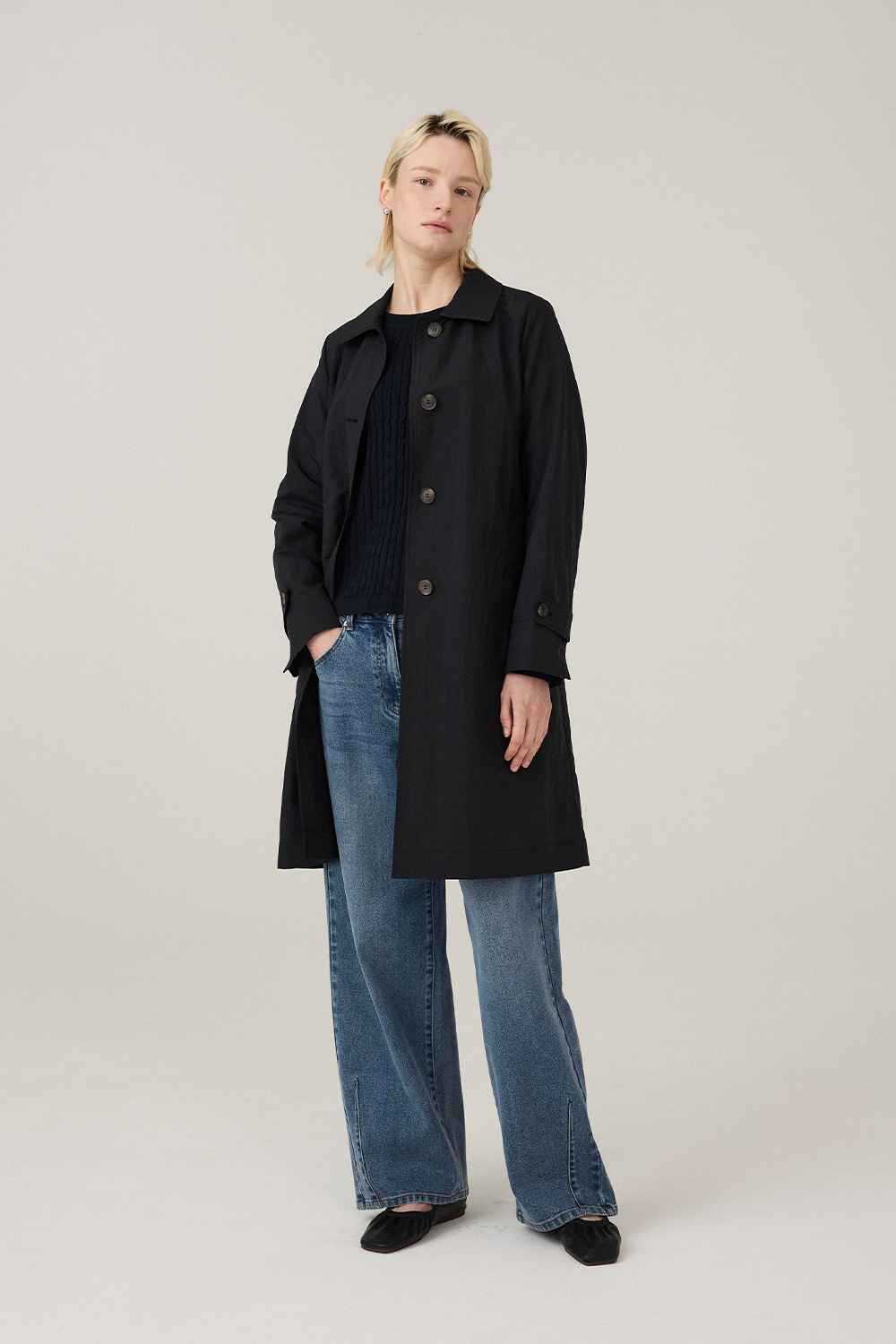 [캐리스노트] 내추럴 핏 스탠카라 맥코트 블랙