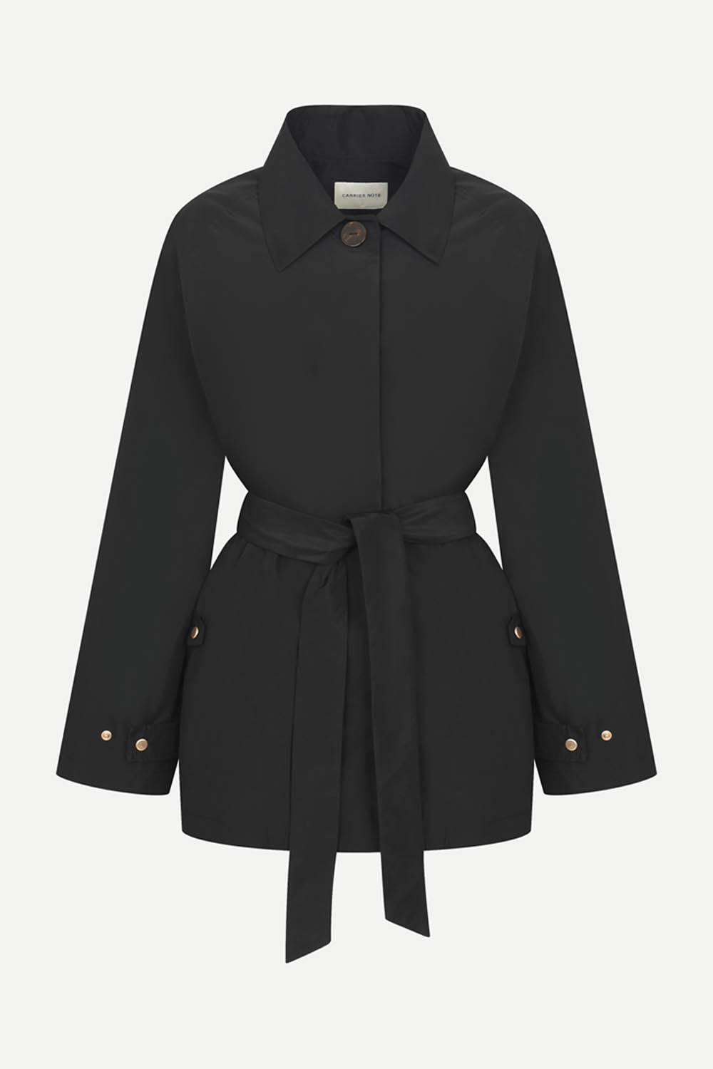 [캐리스노트] 벨티드 하프 트렌치 코트 블랙