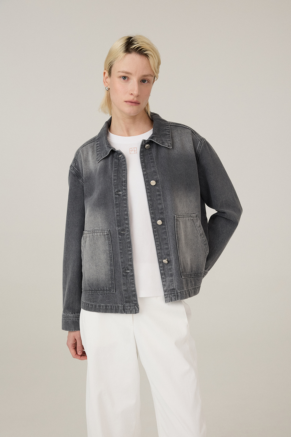 [캐리스노트] 워싱 면데님 자켓 그레이
