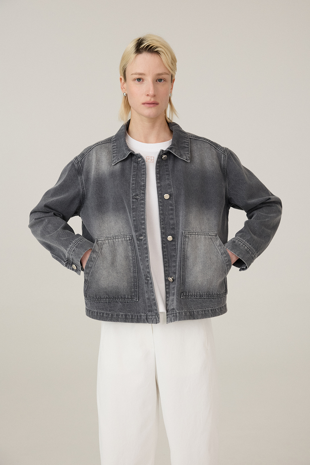 [캐리스노트] 워싱 면데님 자켓 그레이