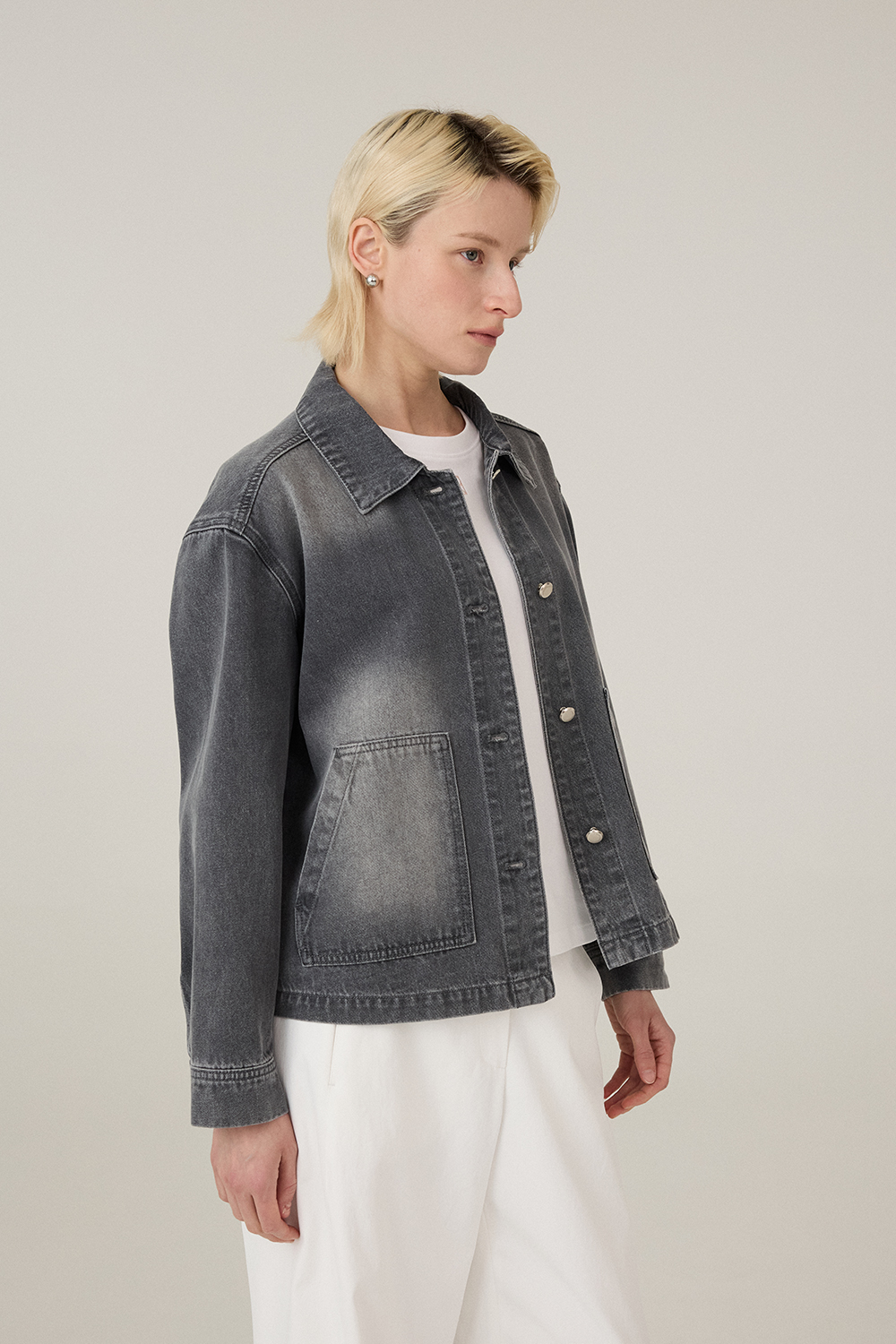 [캐리스노트] 워싱 면데님 자켓 그레이