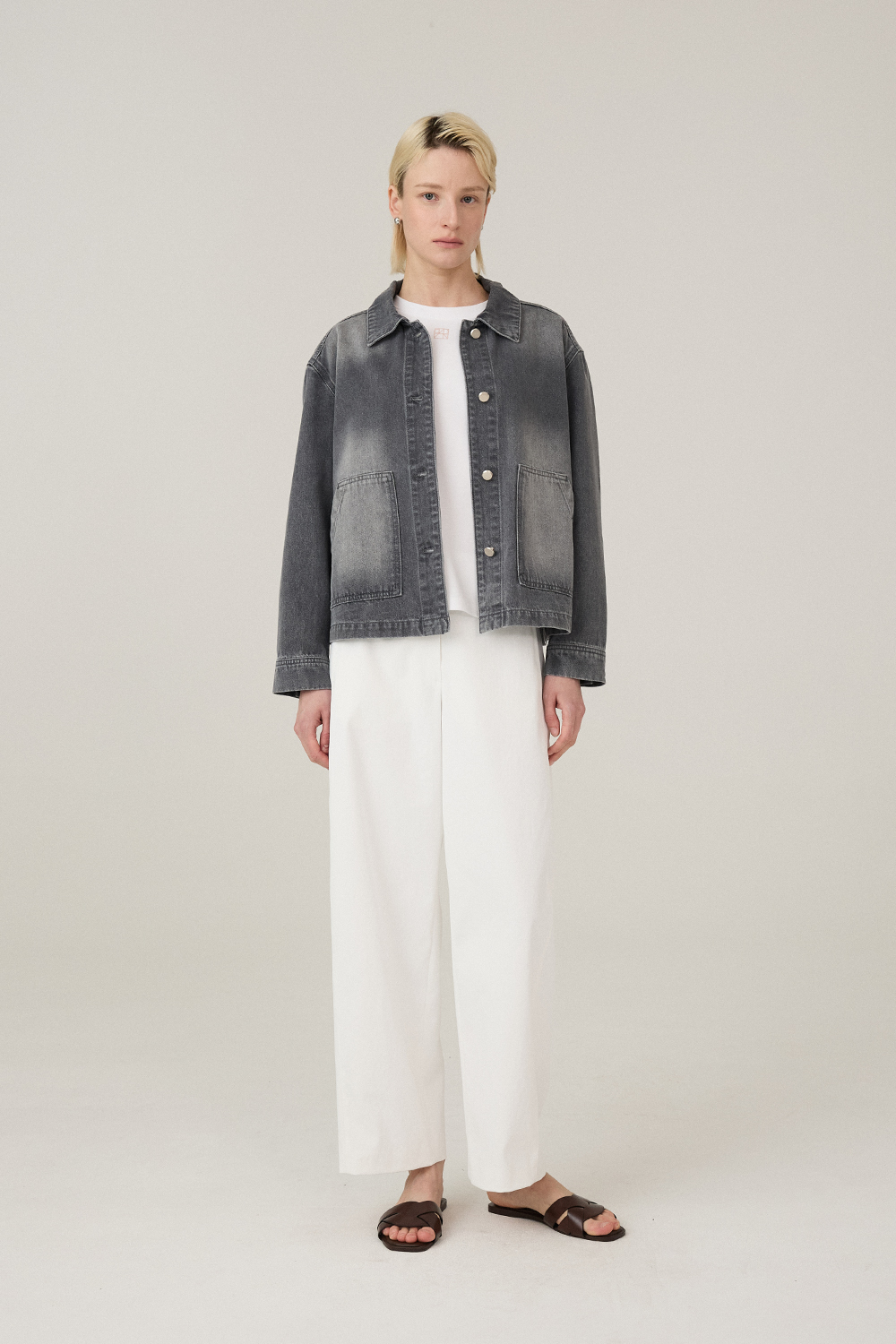 [캐리스노트] 워싱 면데님 자켓 그레이